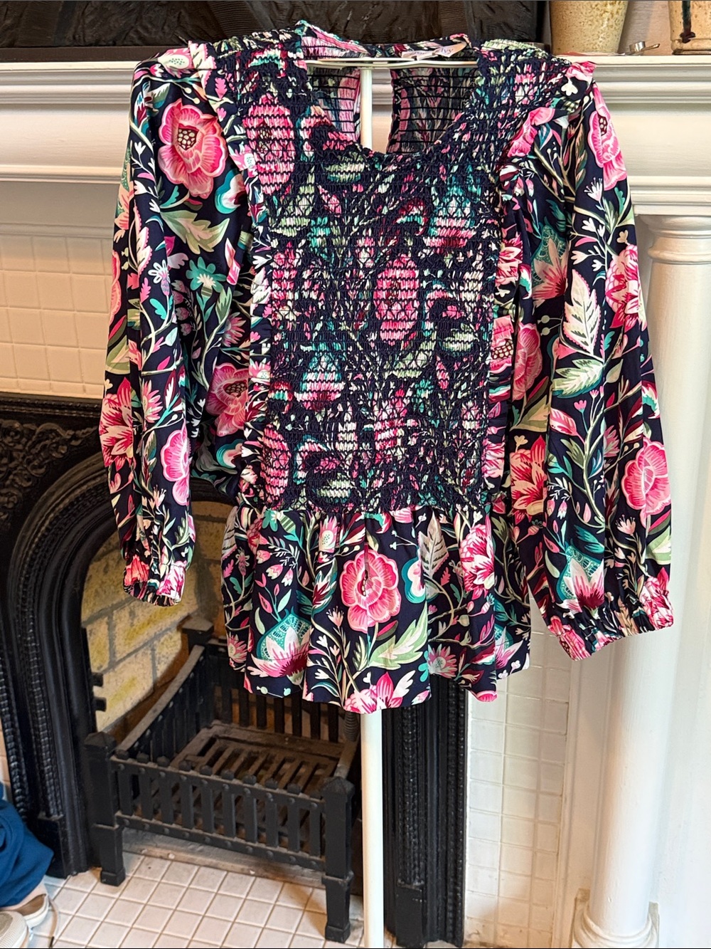 crown & ivy Floral Smocked Peplum Blouse with Pink Accents- never worn. 89.50